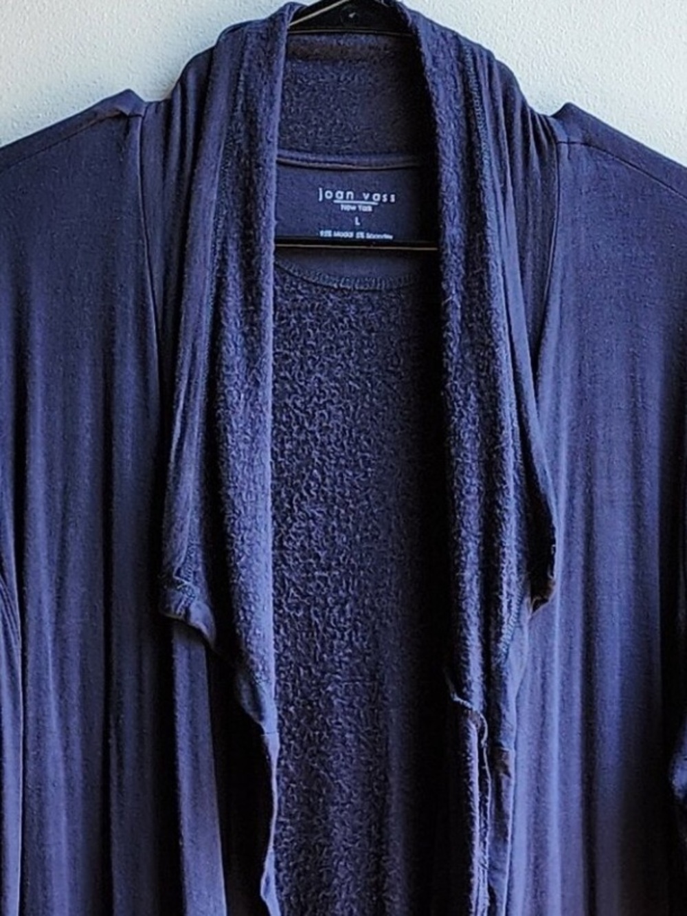 Joan Vass Navy Blue Midi Loungewear Long Open-Front Cardigan Pockets Size Large - Picture 6 of 6